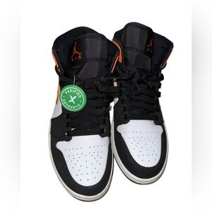 Air Jordan 1 Mid Shattered High-Top Sneakers - Black, White, and Orange